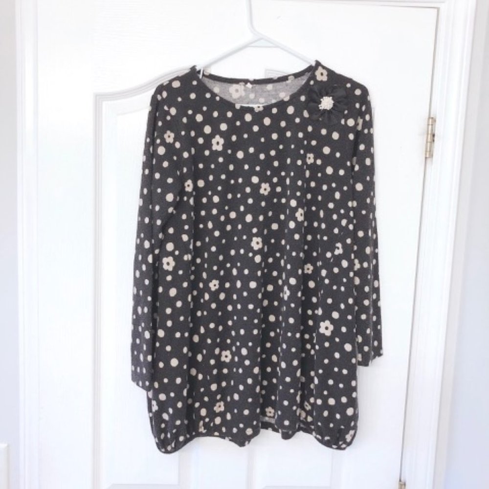 ✿ Polka Dot Flower Dress Black Dress (Large)